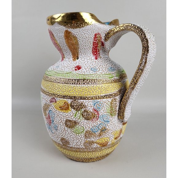 Vintage Fratelli Fanciullacci Italian Pebbled Lava Glaze 6' Pitcher MCM Hand Pai - Picture 2 of 6